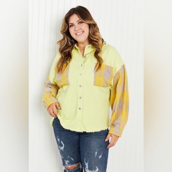 POL Bright Autumn Full Size Contrast Plaid Twill Shacket - Picture 9 of 11